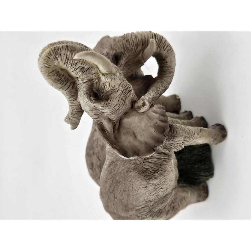 Vintage Realistic Mother Baby Elephant Figurine Sculpture Trunk Up Decor